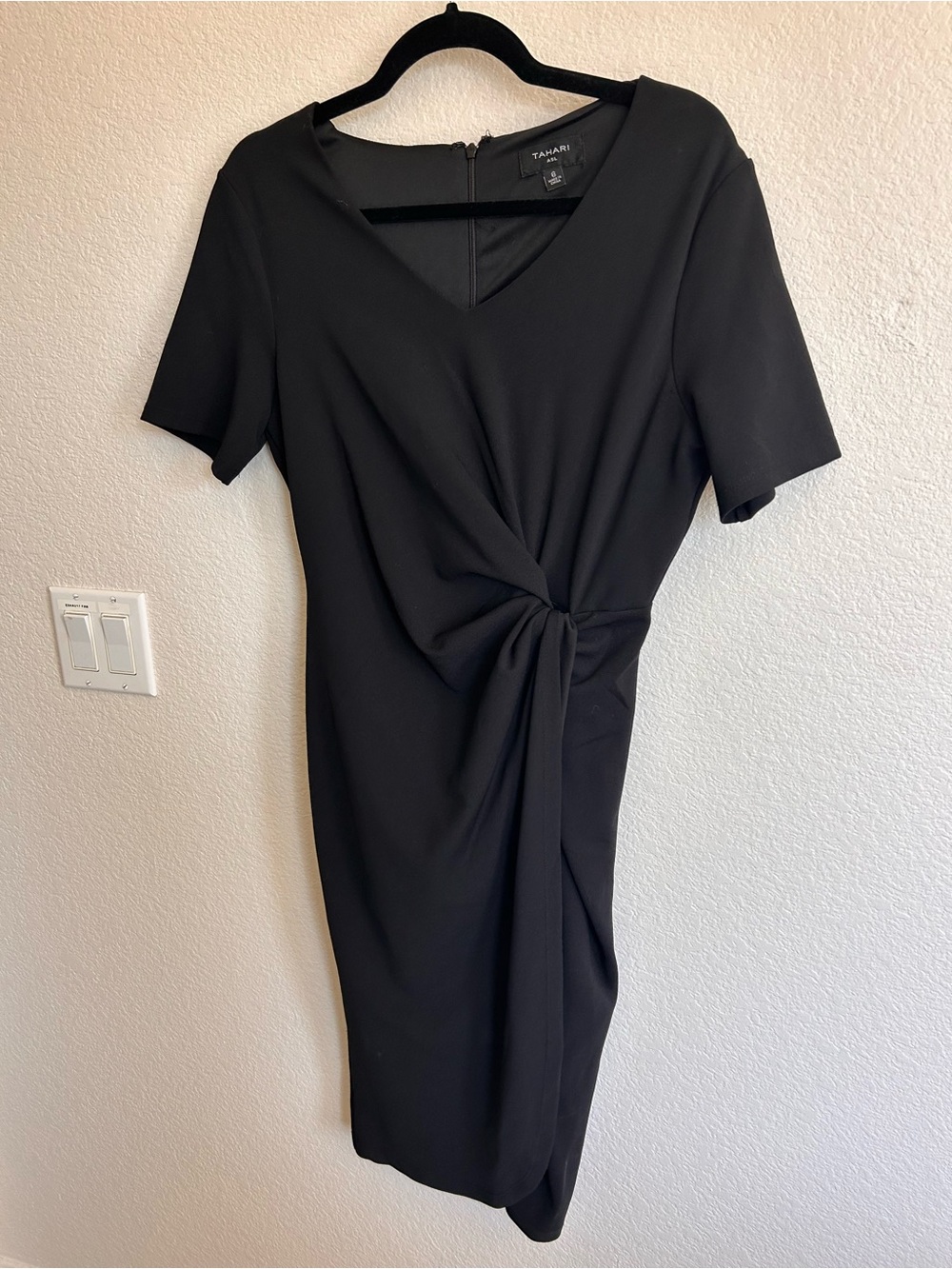Tahari ASL Black Knot-Front Midi Dress